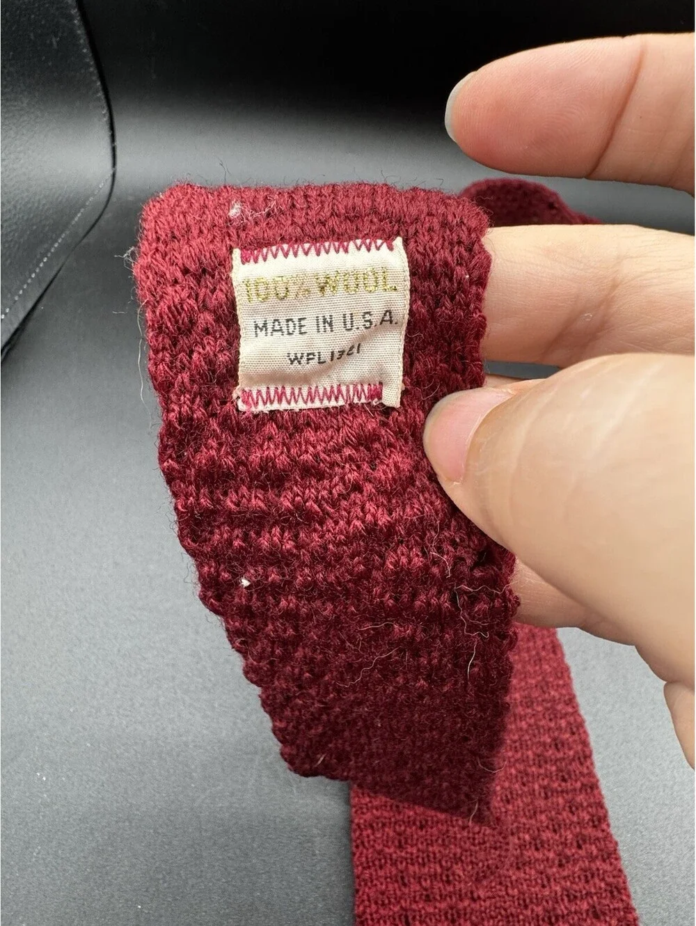 Vintage Andhurst Wool Knit Square End Tie Red USA 54” x 3.75” 60s 70s